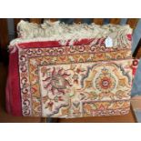 FLORAL RUG WITH RED UPHOLSTERY