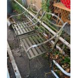 PAIR OF WEATHERED WROUGHT IRON GARDEN ARMCHAIRS