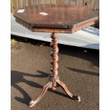 VICTORIAN ROSEWOOD OCCASIONAL/WINE TABLE WITH BARLEY TWIST STEM ON CABRIOLE SUPPORTS