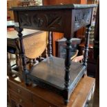 2 TIER OAK SIDE TABLE WITH CARVED DETAILS