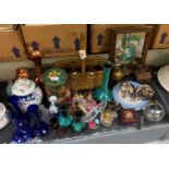PART SHELF TO INCLUDE GRADUATED COPPER JUGS, VENETIAN GLASS, SILVER PLATE, PEARS SOAP ADVERTISING