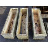 SET OF 3 RECONSTITUTED STONE TROUGH PLANTERS