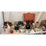 COLLECTION OF CERAMICS, GLASSWARE, MANTEL CLOCK, LIGHT SHADES ETC