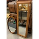 OVAL MAHOGANY FRAMED MIRROR ALONG WITH A MODERN PINE FRAMED MIRROR