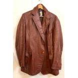 BROWN LEATHER SPORTS STYLE JACKET, UNMARKED SIZE POSSIBLY M/L