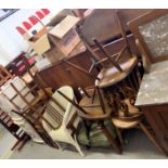 2 ERCOL DINING CHAIRS, PINE PENNY CHAIR & VARIOUS OTHER CHAIRS