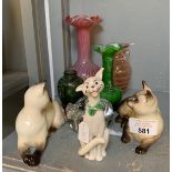 VARIOUS ART GLASS, BESWICK CATS & CRAFT & SONS CAT
