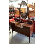 MAHOGANY DRESSING TABLE WITH BEVELLED EDGED OVAL MIRROR