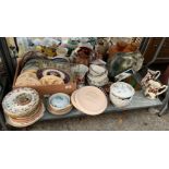 SHELF OF MAINLY SOUVENIR PLATES, DECORATIVE JUGS, JEWELLERY CABINET ETC