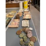 LARGE QUANTITY OF ASSORTED COINS CONTAINED IN TWO METAL CANNISTERS, MAINLY PENNIES, BRASS