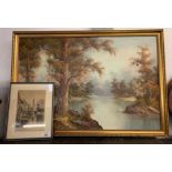AN OIL ON CANVAS OF AN AUTUMN SCENE SIGNED I CAPIRI AND AN ETCHING OF STRASBOURG