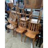 4 PINE FARMHOUSE DINING CHAIRS & 2 CARVERS