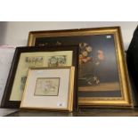 STILL LIFE IN DECORATIVE FRAME TOGETHER WITH SATIRICAL PRINTS