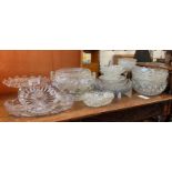 VARIOUS CUT GLASS INCLUDING CAKE STANDS, BOWLS ETC