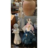 ROYAL DOULTON FIGURE OF A LADY, COALPORT FIGURE OF A LADY, 2 TENGRA MODELS OF LADIES