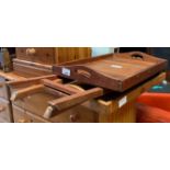 2 TEAK SERVING TRAYS WITH FOLDING LEGS