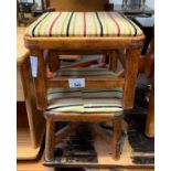 PAIR OF WOODEN FRAMED FOOTSTOOLS WITH STRIPED UPHOLSTERY