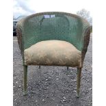 GREEN PAINTED LLOYD LOOM STYLE CHAIR WITH SPRUNG SEAT