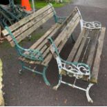 PAIR OF CAST IRON FRAMED GARDEN BENCHES