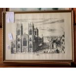 A PRINT OF THE WEST END OF YORK MINSTER ALONG WITH A MILITARY PRINT PRICE OF FREEDOM BY TERENCE