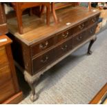 VICTORIAN MAHOGANY SIDEBOARD, ON RAISED CABRIOLE LEGS WITH BALL AND CLAW FEET