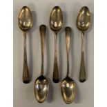 5 18TH CENTURY SILVER TEASPOONS