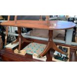 MAHOGANY COFFEE TABLE ON BRASS CLAW FEET TOGETHER WITH A SUTHERLAND TABLE