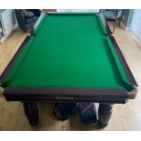 3/4 SIZE POOL TABLE WITH SLATE TOP, CUES, BALLS, SCORE BOARD