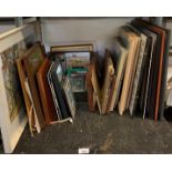 LARGE QUANTITY OF FRAMED PICTURES & SHELF OF ARTWORK ON PAPER