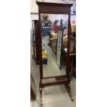 MAHOGANY FRAMED CHEVAL MIRROR ON BRASS CASTERS WITH BRASS CLAW FEET ALONG WITH ANOTHER MAHOGANY