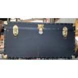 LARGE VINYL & BRASS EDGED STORAGE TRUNK