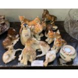 VARIOUS CERAMIC ANIMALS MAINLY MARKED MADE IN USSR INCLUDING HORSES, TIGERS, DOGS, PENGUIN ETC