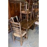 OAK DINING TABLE ALONG WITH 6 LADDERBACK RUSH SEAT CHAIRS