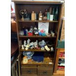 MODERN DARKWOOD BOOKCASE WITH DRAWERS TO BASE