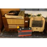 CAST IRON HEATER, 2 RADIOS & MOZART BOOKS