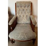 LATE VICTORIAN UPHOLSTERED OPEN ARMCHAIR