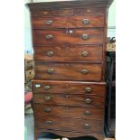 A 19th century mahogany inlaid chest on chest, 204cm high, 109cm long, 53cm deep