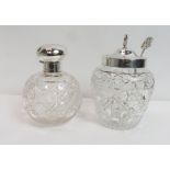 An Edwardian silver mounted hob nail cut glass preserve pot, with cover and spoon, by William Hutton