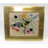 Mid century framed abstract woolwork panel, in the style of Joan Miro, 40cm x 49cm