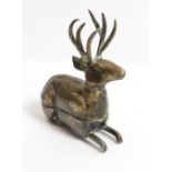 A Cambodian recumbent stag box, stamped 'T90', 5cm long, 29g gross