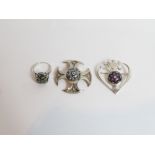 Caithness Glass Jewellery, a silver Luckenbooth brooch, Edinburgh 1972; a cruciform pendant,