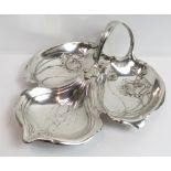An Art Nouveau silver plated trefoil hors d'oeuvres tray, stamped with antler mark, possibly for WMF