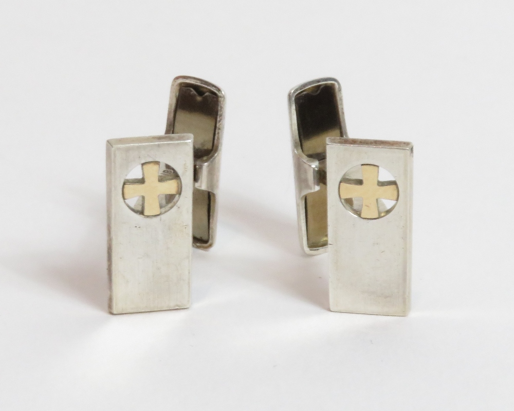 Kupittaan Kulta, a pair of silver cufflinks, Finland, circa 1975, pierced with a silver gilt