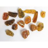 A small group of raw amber and amber like material
