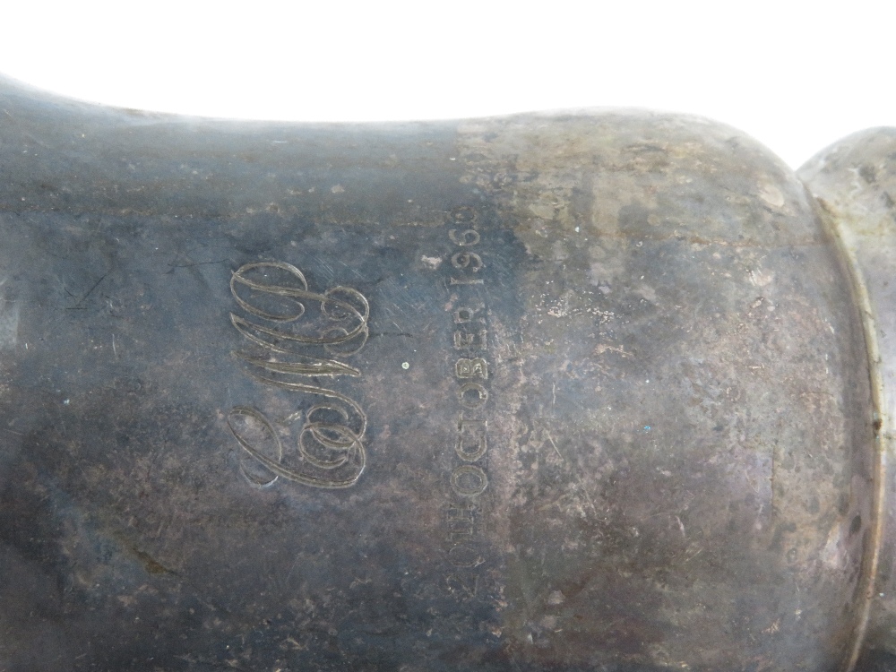 A silver mug, by Edward Viner, Sheffield 1960, of baluster form with leaf capped scroll handle, - Image 2 of 4