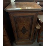 A Victorian walnut pot cupboard with inlaid decoration, 76cm high, 43cm long, 34cm wide