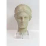 A 19th century Italian Grand Tour head in the form of a maiden, mounted on a perspex, 19cm high