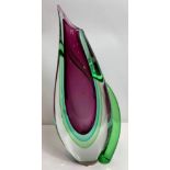 A large Murano purple and green glass vase, 41cm high