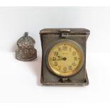 A silver cased travelling clock, London 1937, the engine turned case housing a mechanical 8 day