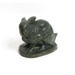 A 20th century model of a bronze hare, signed “BARYE”, 4.5cm high, 5.5cm long